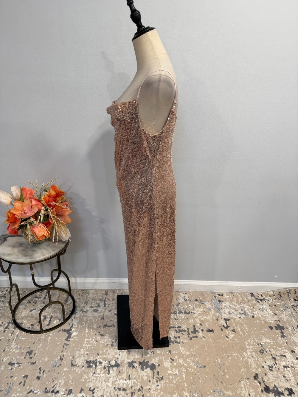 Kenneth Cole Rose Gold Sequin Cowl Neck Sleeveless Slip Dress - Size Small - Picture 14 of 16